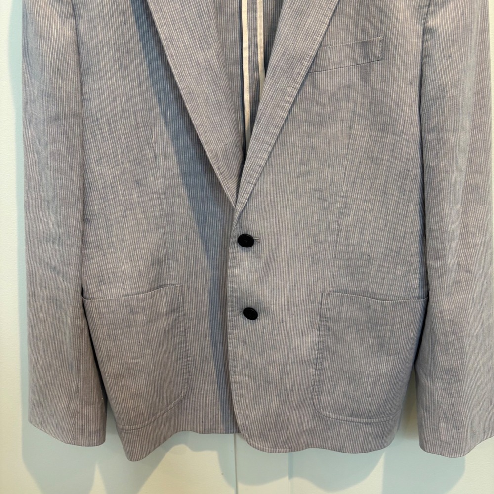 Linen Blend Blazer 44R Blue Striped Slim Fit Casual Jacket Express Lightweight - Picture 7 of 15